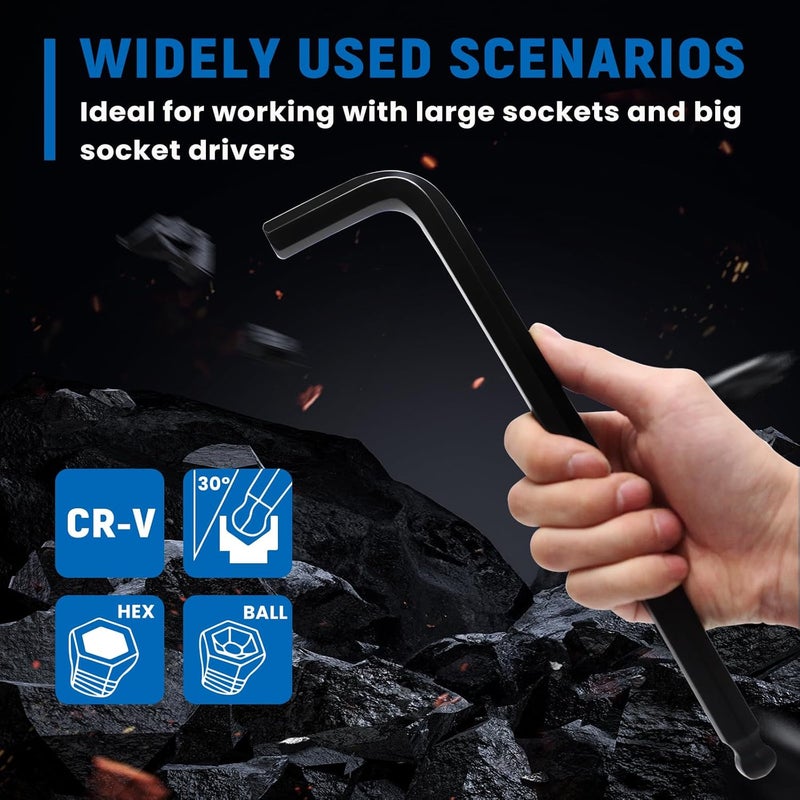 DISEN Jumbo Hex Key Allen Wrench Set CR-V 13-Piece Metric 2-19mm Long Ball End Big Durable Automotive Mechanic Furniture Professional Grade Tools for Man - Image 5